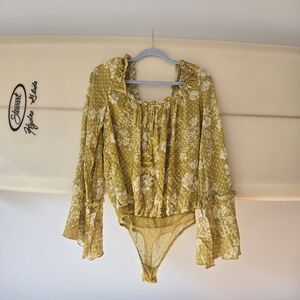 Free People - Intimately Floral Yellow Longsleeve Bodysuit - W's Medium